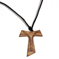 Collier avec Pendentif croix en bois d'olivier - Christ Ajouré 