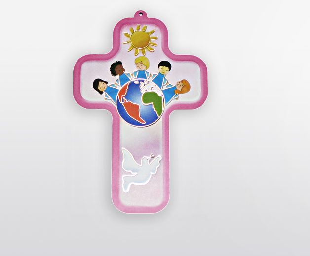 Croix / Crucifix ROSE - Enfants autour de la Terre - Paix et apaisement
